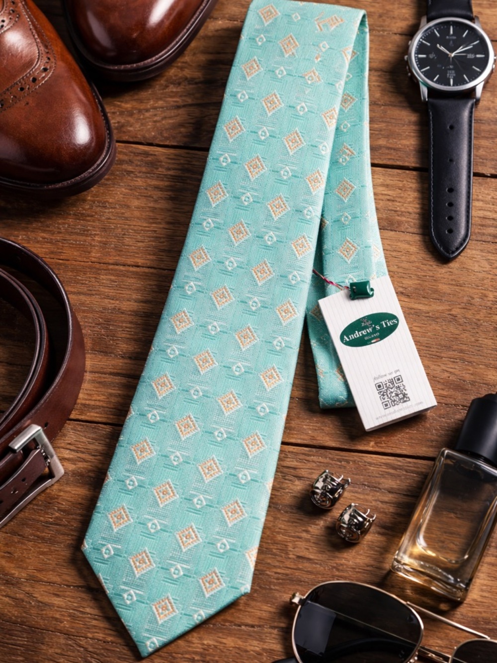 Andrew’s Ties Milano Teal Geometric Silk Tie